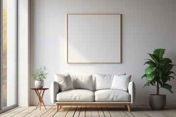 Modern Aesthetic Interior Design with Small Blank Poster Created with Generative AI