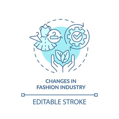 2D editable blue icon changes in fashion industry concept, monochromatic isolated vector, sustainable fashion thin line illustration.