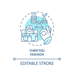 2D editable blue icon thrifted fashion concept, monochromatic isolated vector, sustainable fashion thin line illustration.