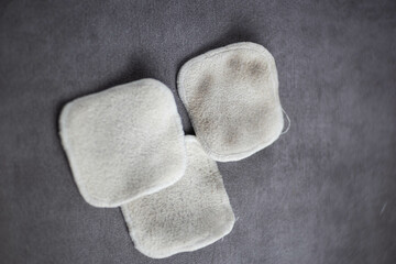 Dirty cotton pads with grey background