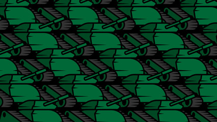 Horizontal banner with advancing army of tank columns with green coloring and long barrel for firing projectiles at enemy. Heavy artillery equipment. Vector isolated on black background
