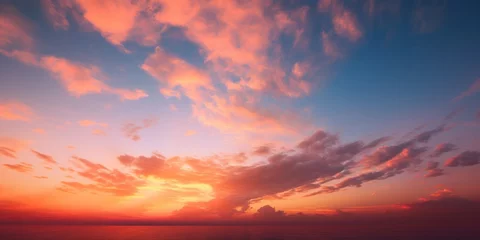Foto op Canvas Panoramic landscape of bright red orange sunrise sunset as texture background as template, page or web banner, Generative AI © Lens Legends