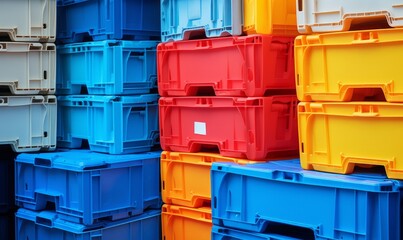 Colorful plastic boxes, logistic concept, Generative AI