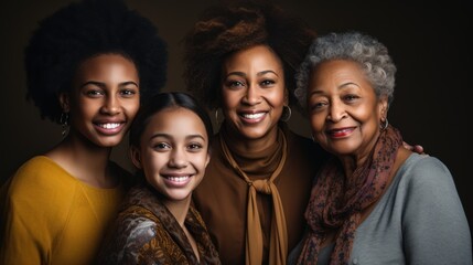 Fototapeta premium African American family, youngest daughter, mother, grandmother and great-grandmother. Four generation family.