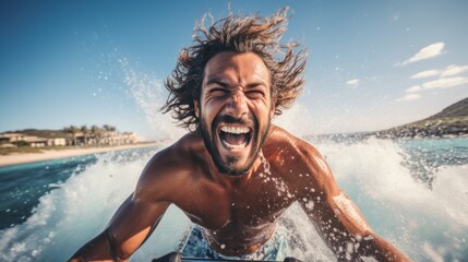 Man driving a jet ski and having fun during summer vacation