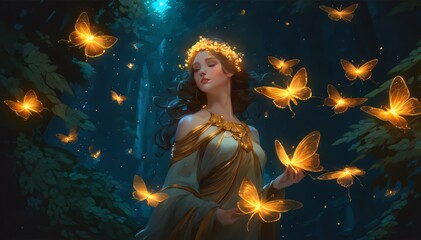 Obraz na płótnie Canvas Girl with golden butterflies