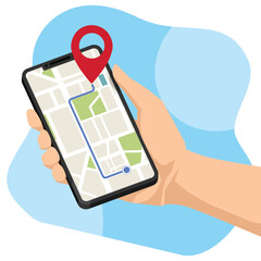 Hand holding  smart phone show route to point