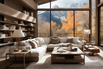 modern chalet home study with light natural materials