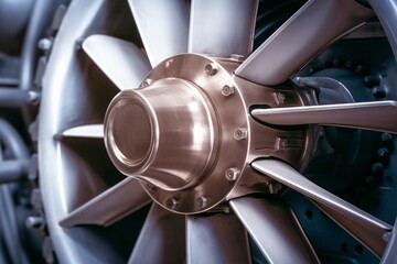 Close-up shot of engine fan, Propellers fan, industrial concept  background, Generative AI