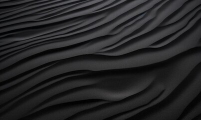 Black Sand dune. Black Sand beach macro photography. Background, texture, wave pattern of oceanic sand on the beach, black. Texture of beach sand. Black, Generative AI - obrazy, fototapety, plakaty