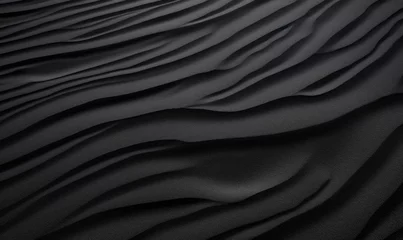 Foto auf Alu-Dibond Black Sand dune. Black Sand beach macro photography. Background, texture, wave pattern of oceanic sand on the beach, black. Texture of beach sand. Black, Generative AI © Lens Legends
