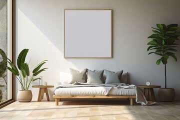 Modern Aesthetic Interior Design with Small Blank Poster Created with Generative AI
