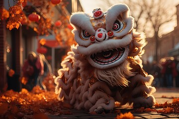 Lion Dance: Acrobatic lion dancers captivate audiences with their graceful moves. Generated with AI