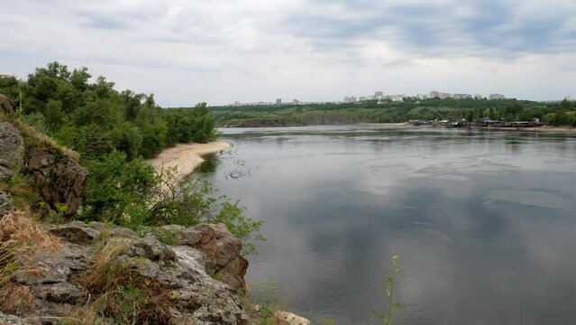 View from Khortitsa Island to Bayda Island and the right bank of the Dnipro River
