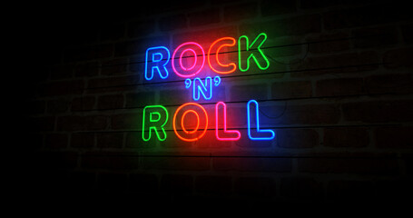 Obraz premium Rock-n-roll music neon light 3d illustration