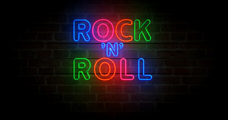 Rock-n-roll music neon light 3d illustration