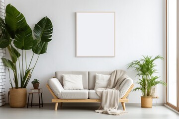 Modern Aesthetic Interior Design with Small Blank Poster Created with Generative AI