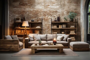 modern industrial living room with light natural materials