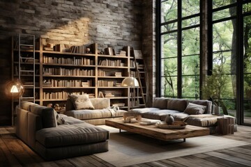 modern industrial reading room with light natural materials