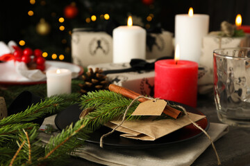 Concept of Happy New Year, table setting, close up