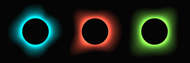 Set of circle illuminate light frames with color gradient