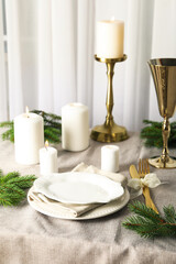 Concept of Happy New Year, beautiful and cozy table setting
