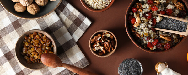 Concept of Orthodox Christmas food, Kutya, top view