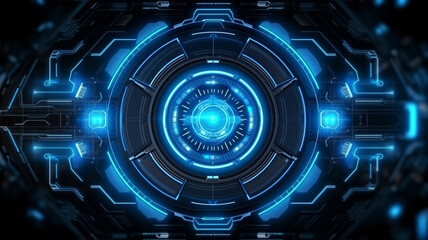 Obraz premium abstract technology background, technology background with HUD design, blue neon color, circle