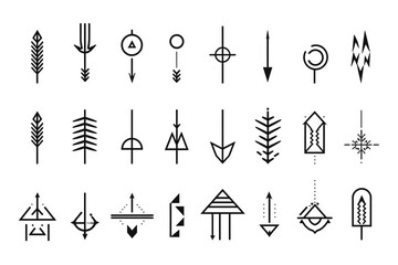 line icon set of arrows, thin line, white background, vector graphic, minima