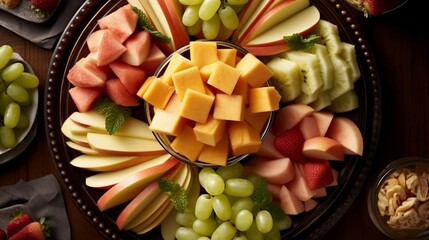 a fruit platter with slices of cantaloupe and chunks of honeydew melon