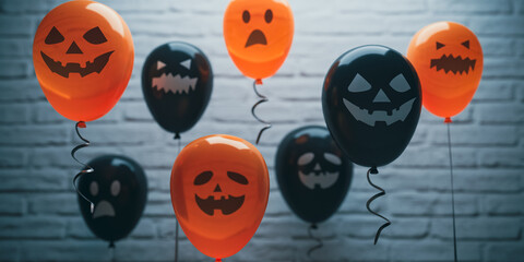 Halloween concepts scary smile balloons face, 3d rendering