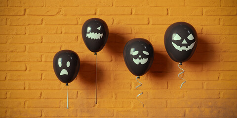 Halloween concepts scary smile balloons face, 3d rendering