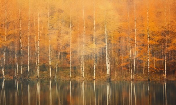 Autumnal textural forest scenic abstract background with motion blur, toned in vintage style, reflection in water. Abstract autumn background, Generative AI © Lens Legends