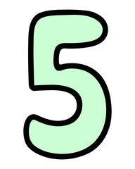 Five. Green number five with rounded corners. Arabic number symbol. Color vector illustration. Cartoon style. Isolated background. Idea for web design.