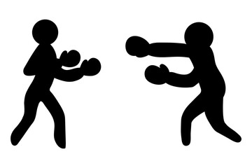 Two boxers are fighting. Silhouette. Vector illustration. Athletes in boxing gloves are boxing. The men strike with their fists. Isolated background. Idea for web design.