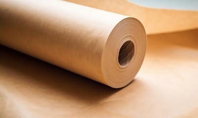 Kraft paper roll on kraft paper background. Eco paper. Recyclable, ecological. Place for text,...