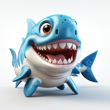 3d cartoon cute blue shark