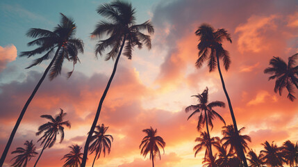 Fototapeta na wymiar Palm trees against sunset sky
