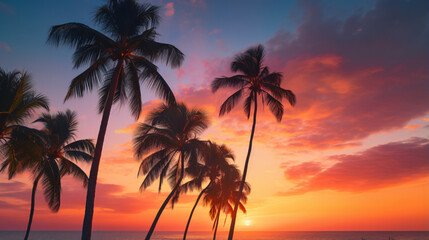 Fototapeta na wymiar Palm trees against sunset sky
