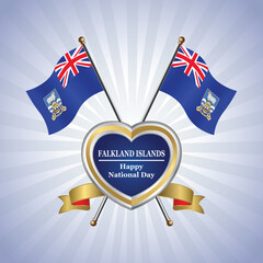 Falkland Islands flag Happy National Day with Gold Heart