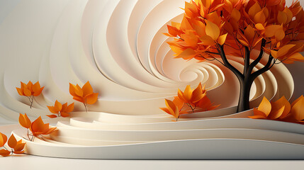  Modern autumn white podium product and realistic golden elements on the white  