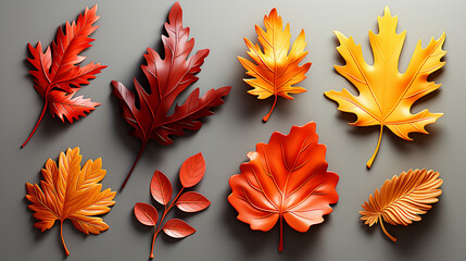 Autumn icon set, 3d vector plasticine art objects 