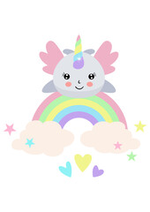 Funny unicorn whale on magic rainbow © soniagoncalves