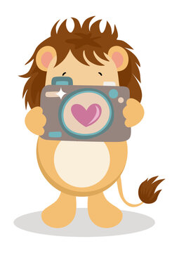 Cute lion with a camera