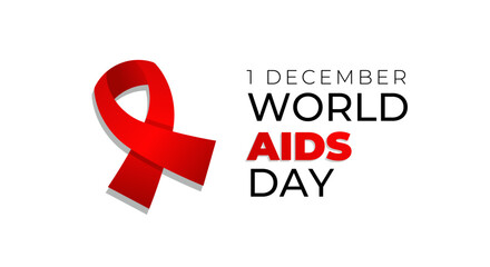 World Aids Day design. Illustration of awareness red ribbon and text for presentation design, background, banner, poster, social media.