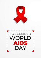 World Aids Day design. Illustration of awareness red ribbon and text for presentation design, background, banner, poster, social media.