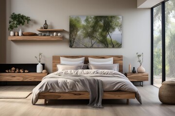 modern luxury scandinavian bedroom with light natural materials