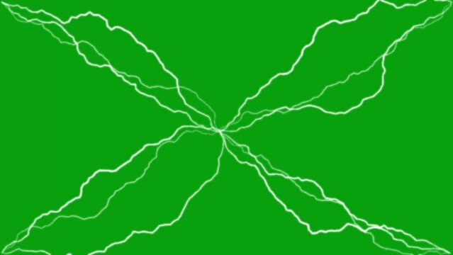 Electric discharge lightening bolt on green screen background