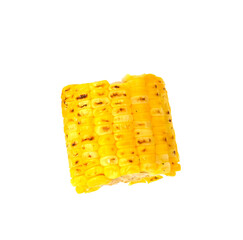 grilled sweet corn , Snack from pieces of grilled corn on transparent png. Top view.