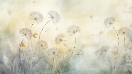 Dandelions and watercolor illustration